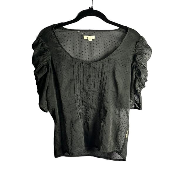 Silence + Noise Black Pin Dot Sheer Puff Sleeve Blouse Size Small - Picture 1 of 7